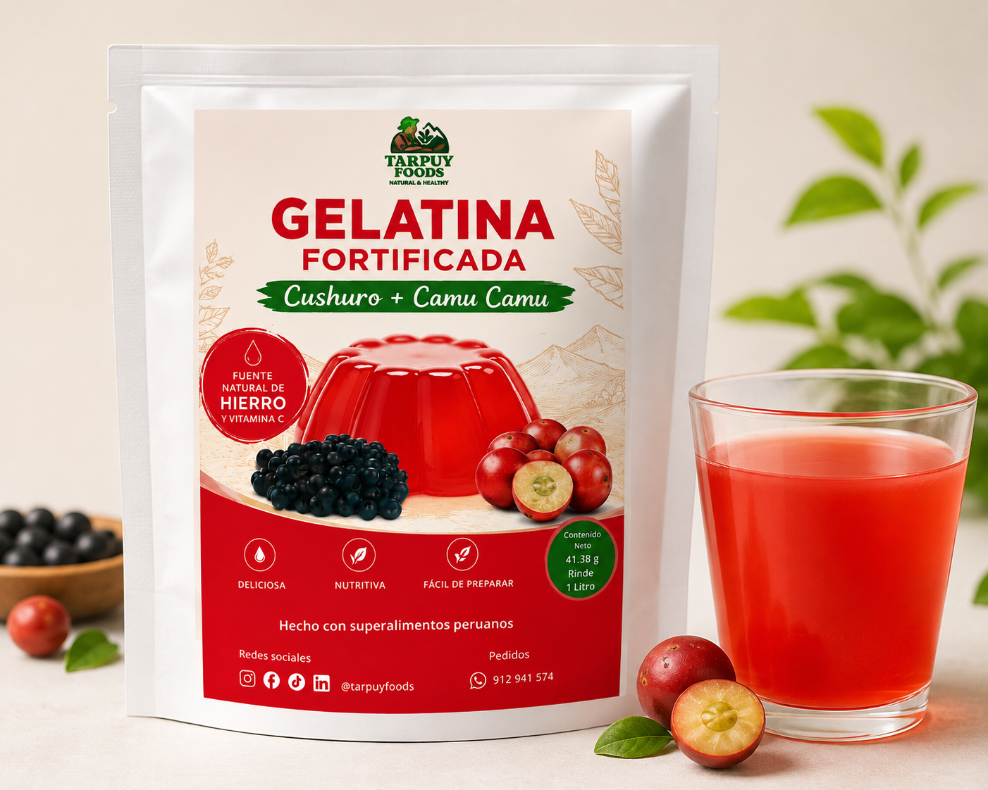 Gelatina con cushuro con camu camu